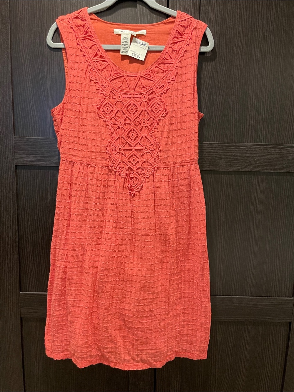 Max Studio Coral Sleeveless Dress with Crochet Detail